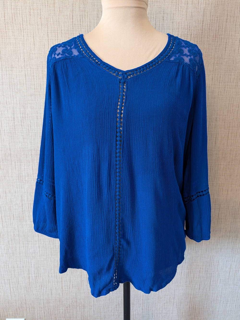 new directions Royal Blue Crochet-Trim V-Neck Tunic